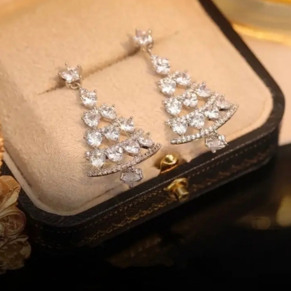 Jewelry - Sparkling Rhinestone Christmas Tree  Earrings